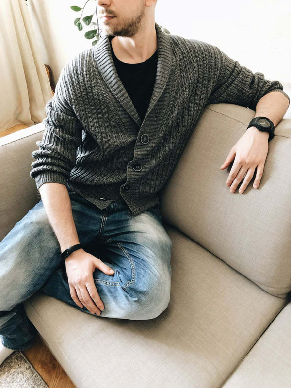 Men's Solid Color Single Breasted Casual Knit Cardigan