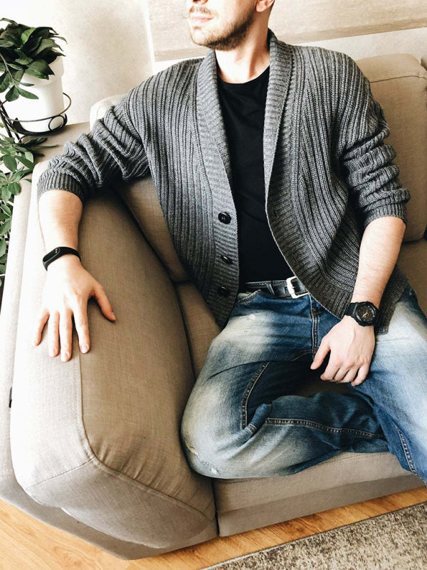 Men's Solid Color Single Breasted Casual Knit Cardigan