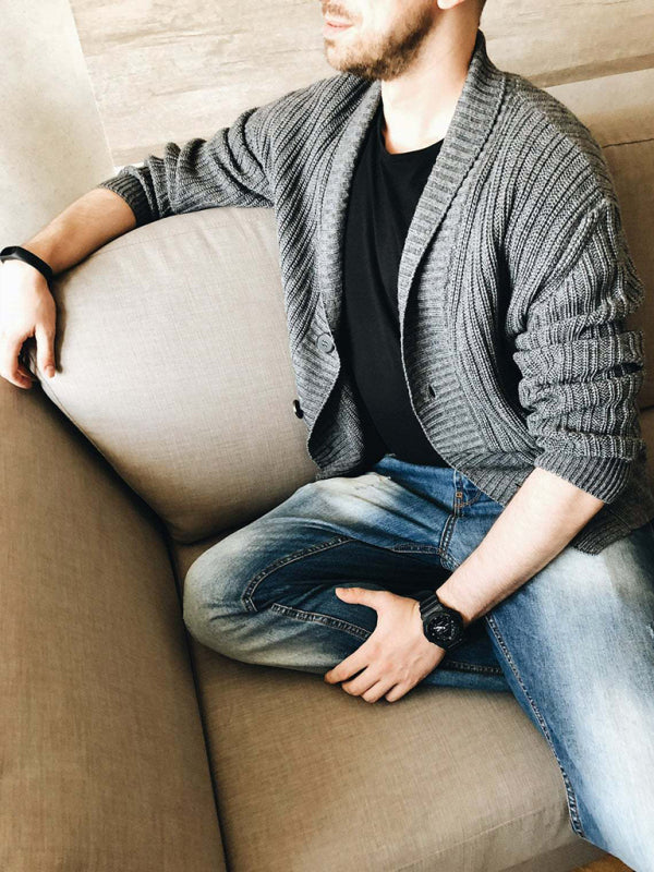 Men's Solid Color Single Breasted Casual Knit Cardigan
